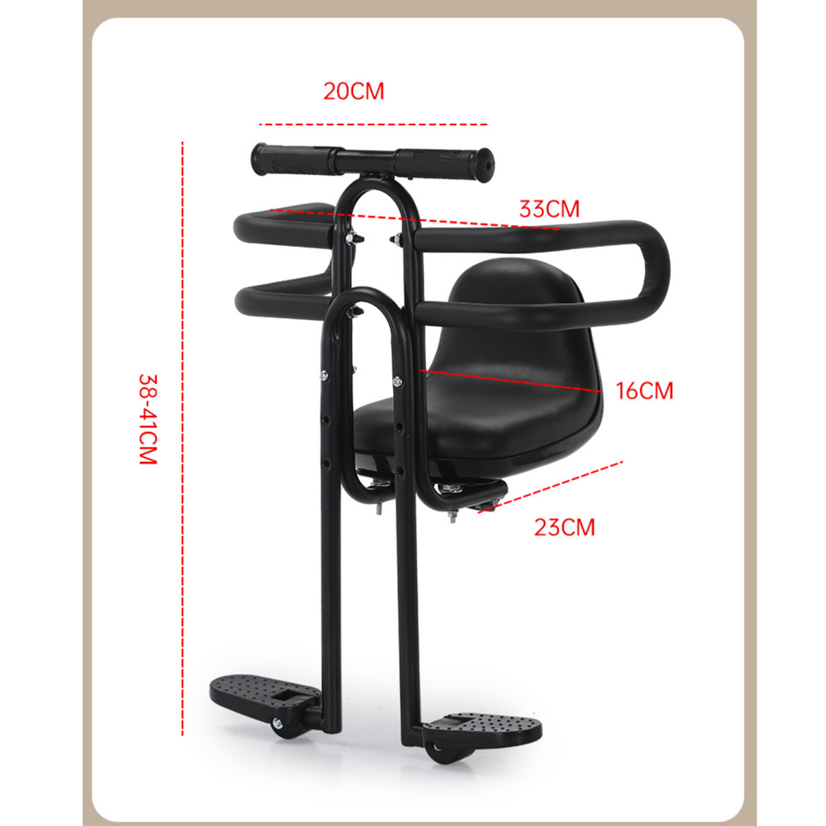 Front Mounted Child Bike Seat with Safety Guard & Footrests – Adjustable Kids Bicycle Seat