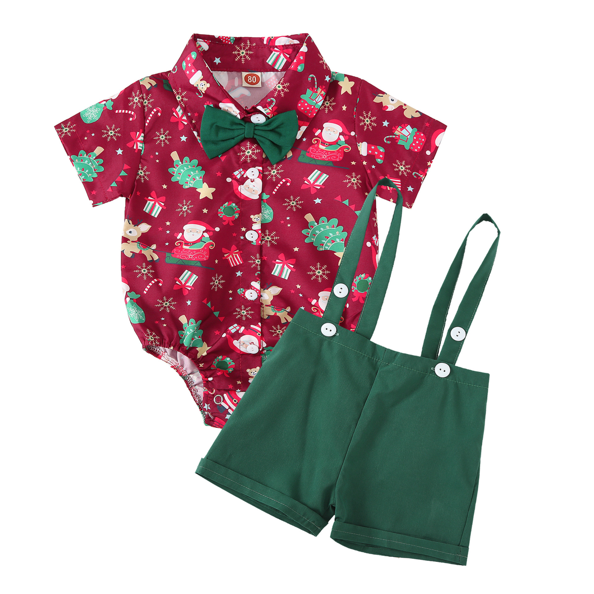 Halloween and Christmas Baby Romper Triangle Bodysuit Short-Sleeved Romper Gentleman Bow Tie