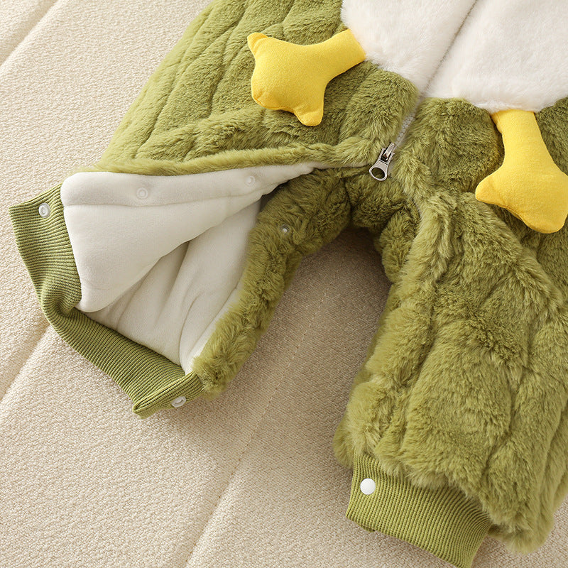 Cute Baby Rabbit Fleece Jumpsuit – Soft Hooded One-Piece Outfit for Newborns & Toddlers