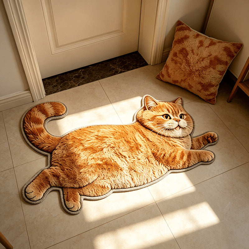 Cute Alien-Shaped Kitten Imitation Cashmere Floor Mat for Entryway, Bedroom, Bathroom Home Decor