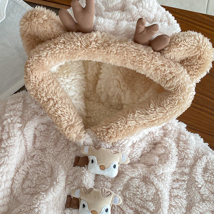 Sweet Baby Fleece Cloak – Adorable Hooded One-Piece Romper for Babies 0–3 Years