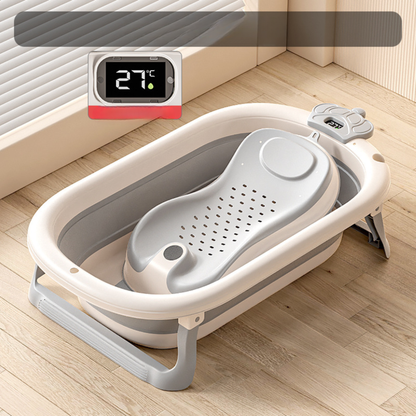 Foldable Baby Bathtub with Temperature Display & Bath Support – Space Saving Infant Toddler Tub with Non-Slip Legs