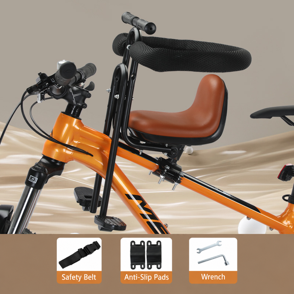Front Mounted Child Bike Seat with Safety Guard & Footrests – Adjustable Kids Bicycle Seat