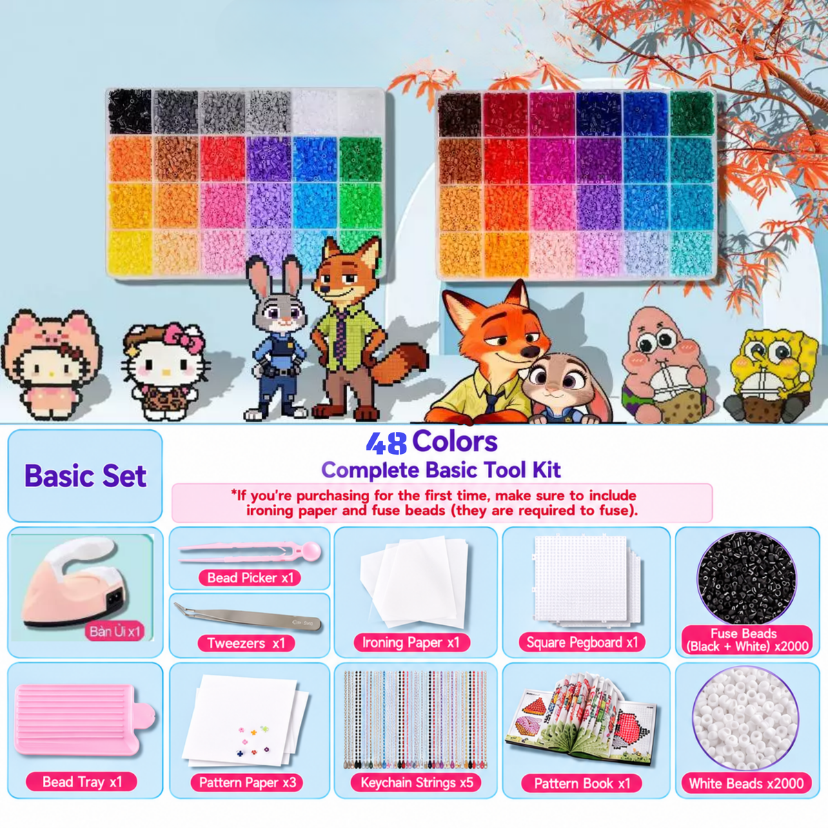2.6mm DIY Perler Beads – Complete Set with Iron, Pegboards, Ironing Paper & Creative Craft Toys