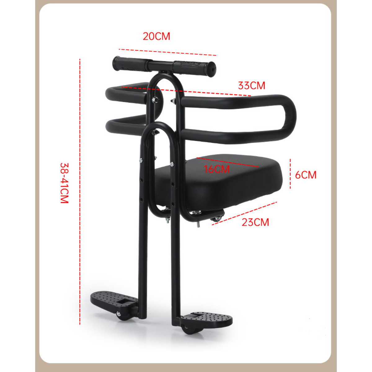 Front Mounted Child Bike Seat with Safety Guard & Footrests – Adjustable Kids Bicycle Seat