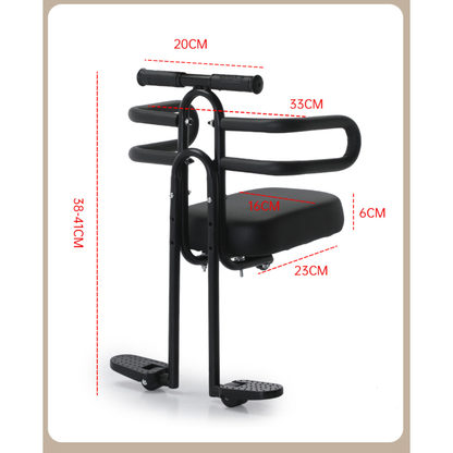Front Mounted Child Bike Seat with Safety Guard & Footrests – Adjustable Kids Bicycle Seat