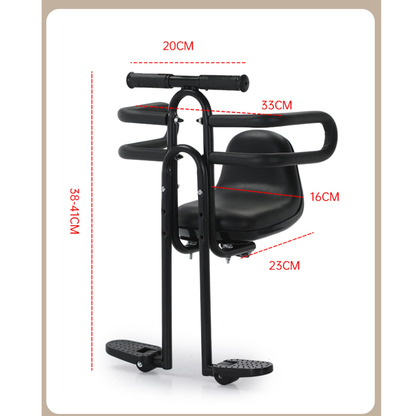Front Mounted Child Bike Seat with Safety Guard & Footrests – Adjustable Kids Bicycle Seat