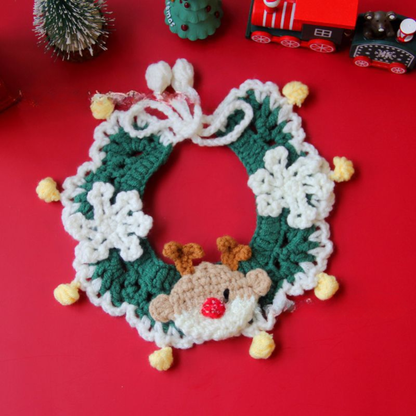 Christmas Pet Scarf Ornament for Cats and Dogs, Knitted Scarf Collar with Reindeer, Santa Claus, and Snowman Designs