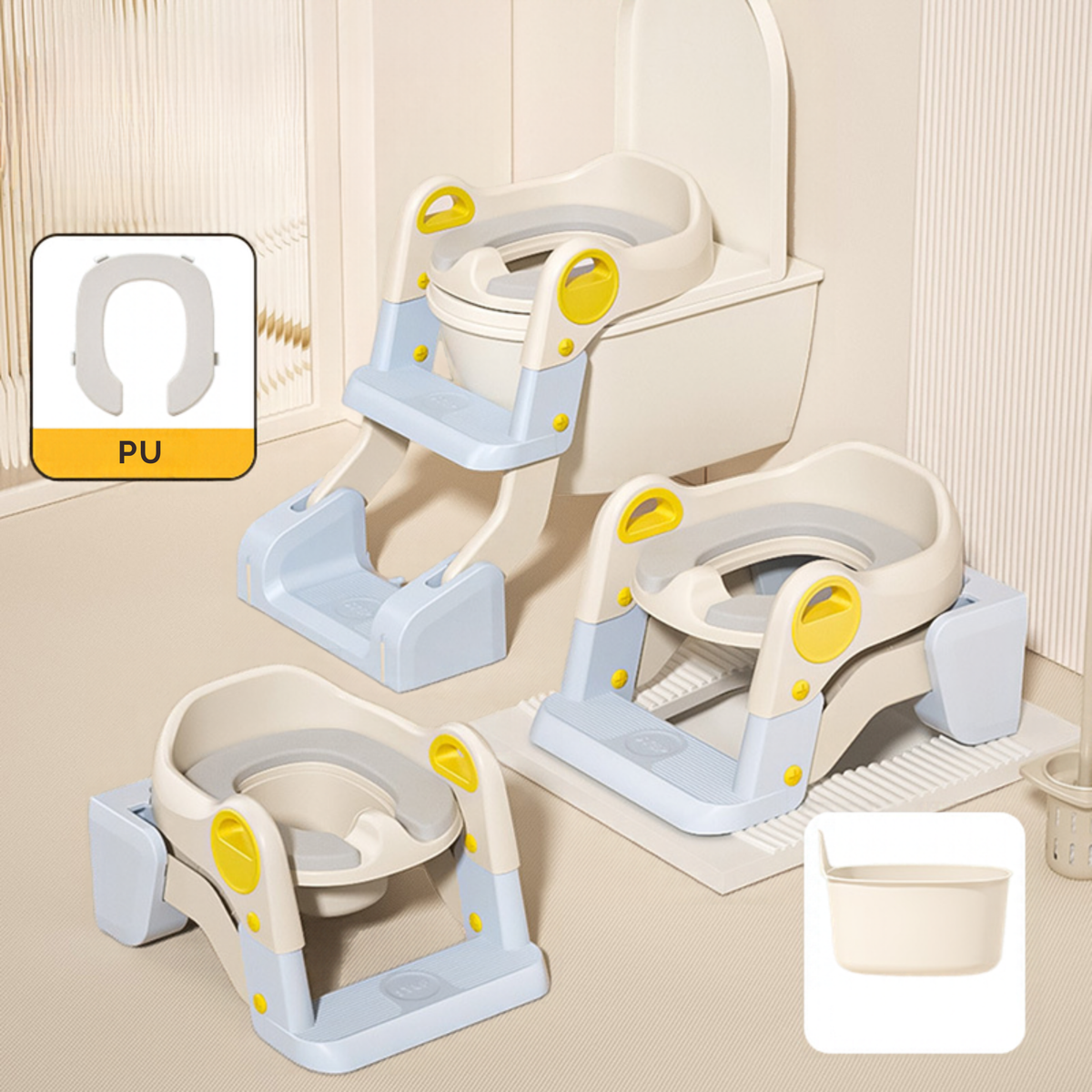 2-in-1 Toddler Potty Training Seat with Step Stool – Foldable Toilet Ladder with Handles & Non-Slip Steps