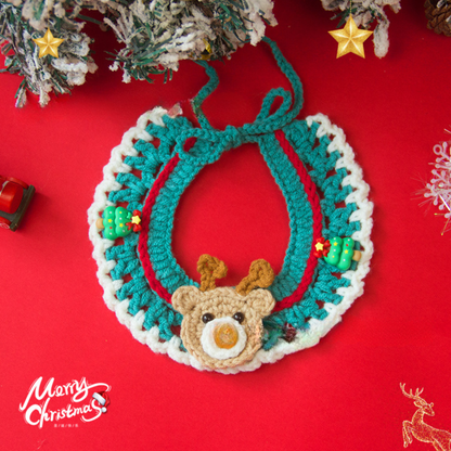 Christmas Pet Scarf Ornament for Cats and Dogs, Knitted Scarf Collar with Reindeer, Santa Claus, and Snowman Designs