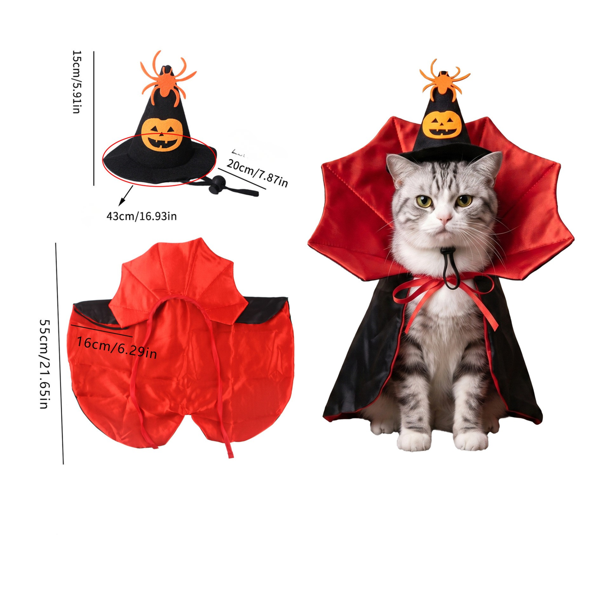Halloween Pet Costumes Cat Pumpkin Cape Wizard Hat Set Dog Pet Supplies