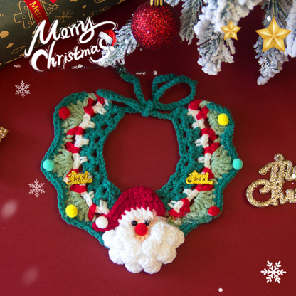 Christmas Pet Scarf Ornament for Cats and Dogs, Knitted Scarf Collar with Reindeer, Santa Claus, and Snowman Designs