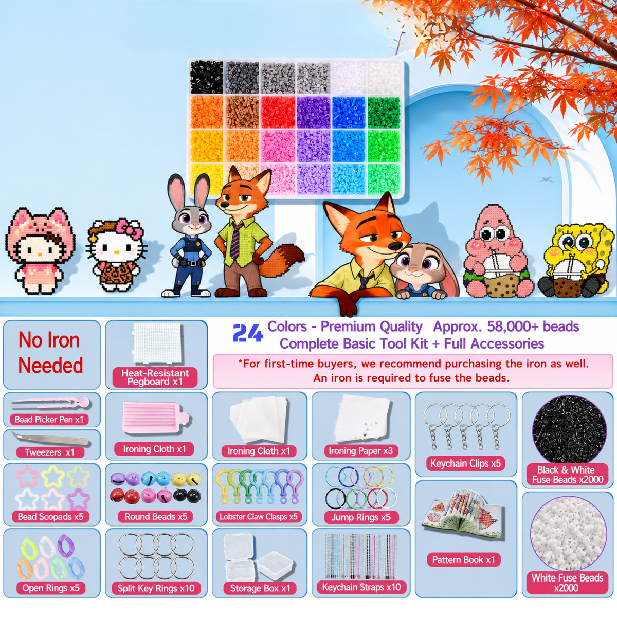 2.6mm DIY Perler Beads – Complete Set with Iron, Pegboards, Ironing Paper & Creative Craft Toys