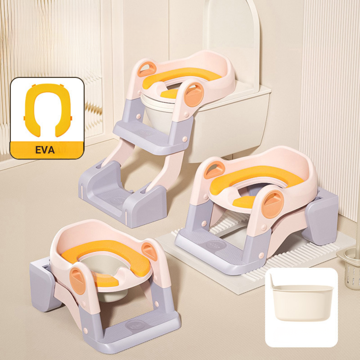 2-in-1 Toddler Potty Training Seat with Step Stool – Foldable Toilet Ladder with Handles & Non-Slip Steps