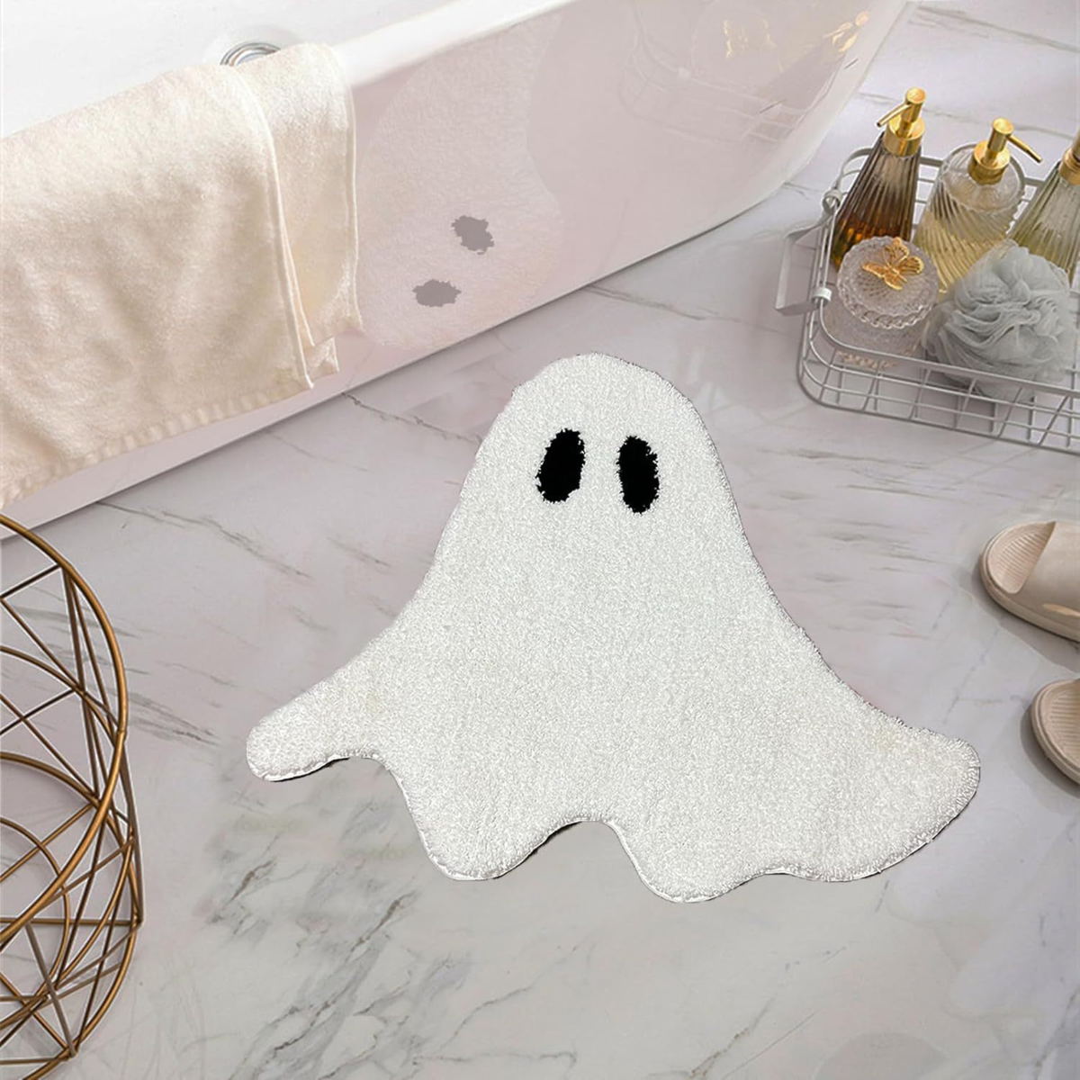 Halloween Pumpkin Imitation Cashmere Floor Mat, Easy-To-Clean Bathroom Absorbent Mat, Bedroom Decorative Rug