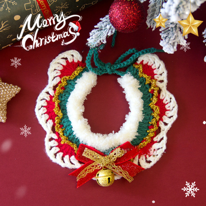 Christmas Pet Scarf Ornament for Cats and Dogs, Knitted Scarf Collar with Reindeer, Santa Claus, and Snowman Designs
