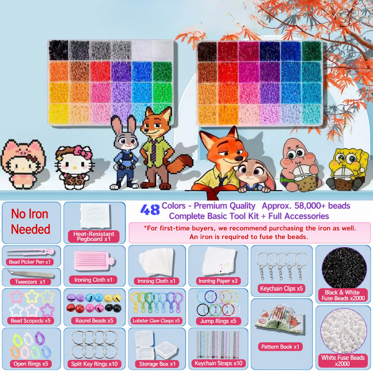 2.6mm DIY Perler Beads – Complete Set with Iron, Pegboards, Ironing Paper & Creative Craft Toys