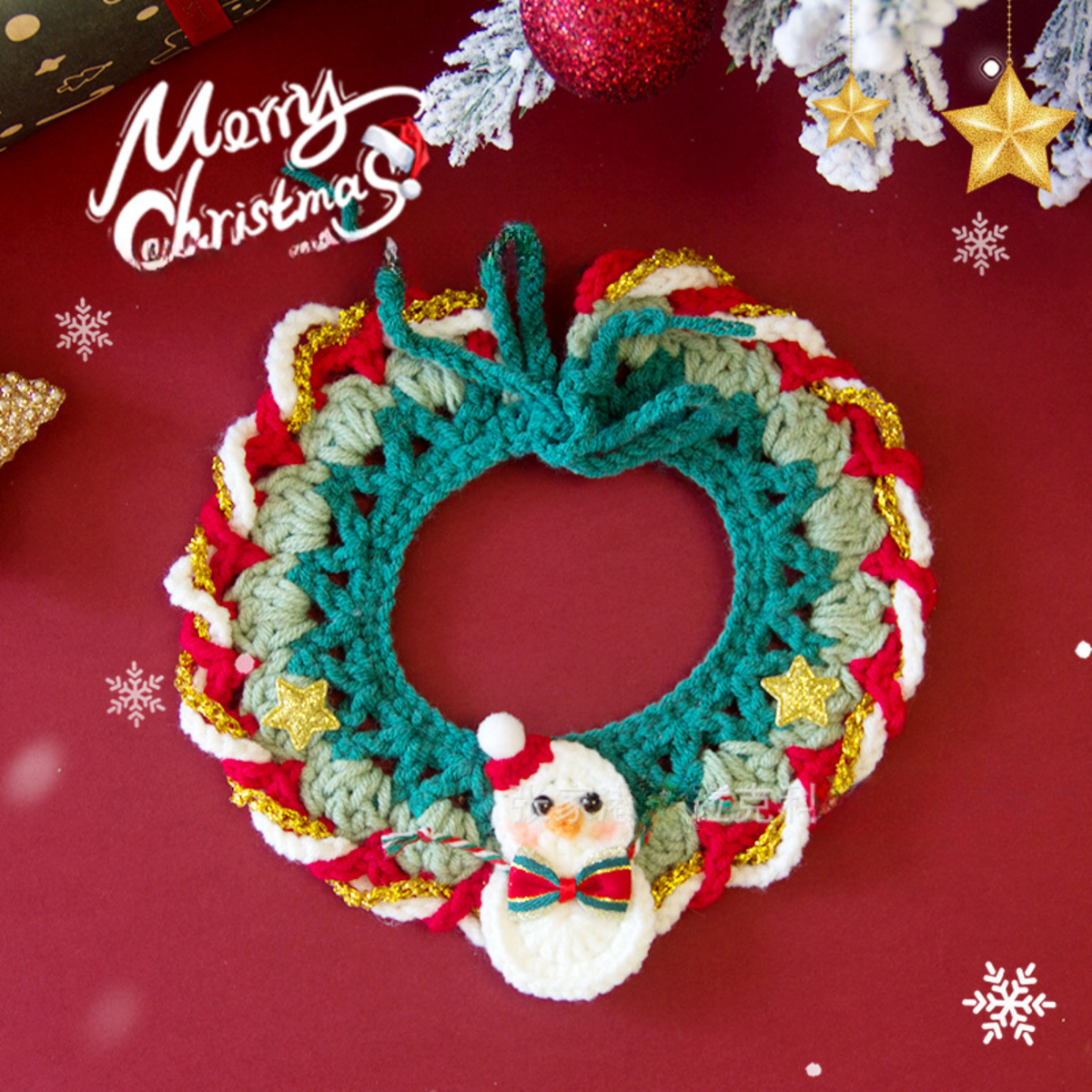 Christmas Pet Scarf Ornament for Cats and Dogs, Knitted Scarf Collar with Reindeer, Santa Claus, and Snowman Designs