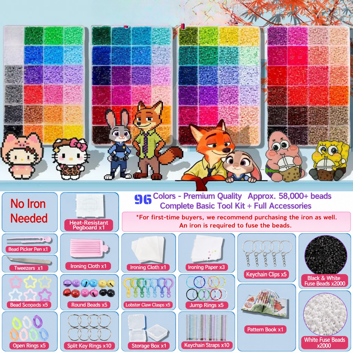 2.6mm DIY Perler Beads – Complete Set with Iron, Pegboards, Ironing Paper & Creative Craft Toys