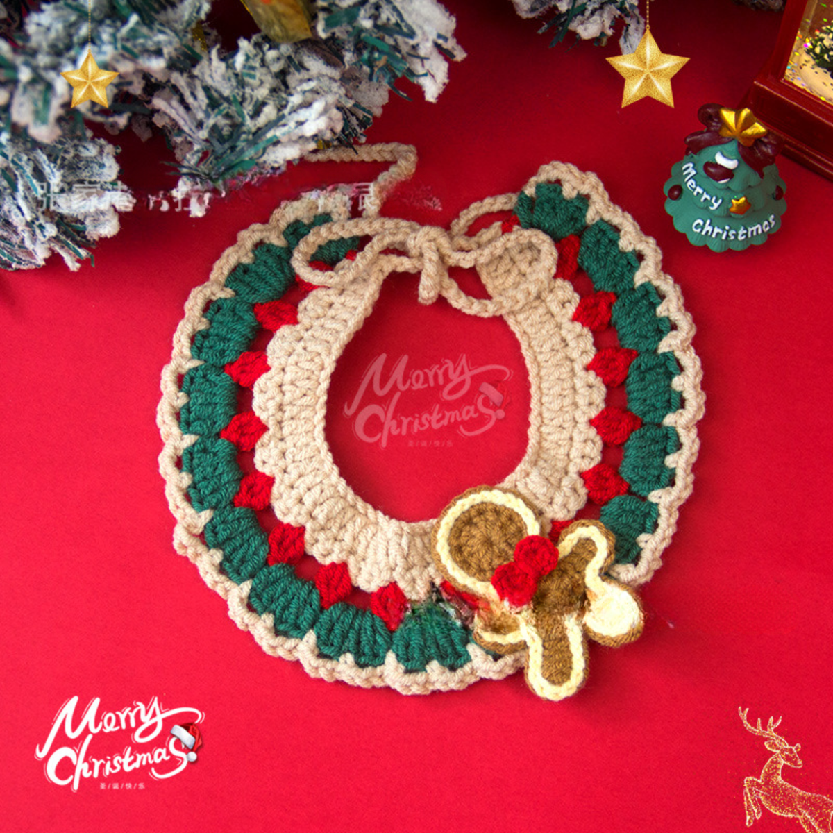Christmas Pet Scarf Ornament for Cats and Dogs, Knitted Scarf Collar with Reindeer, Santa Claus, and Snowman Designs