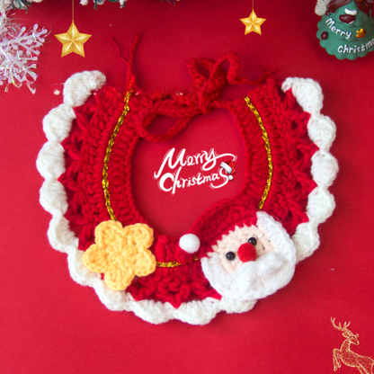 Christmas Pet Scarf Ornament for Cats and Dogs, Knitted Scarf Collar with Reindeer, Santa Claus, and Snowman Designs