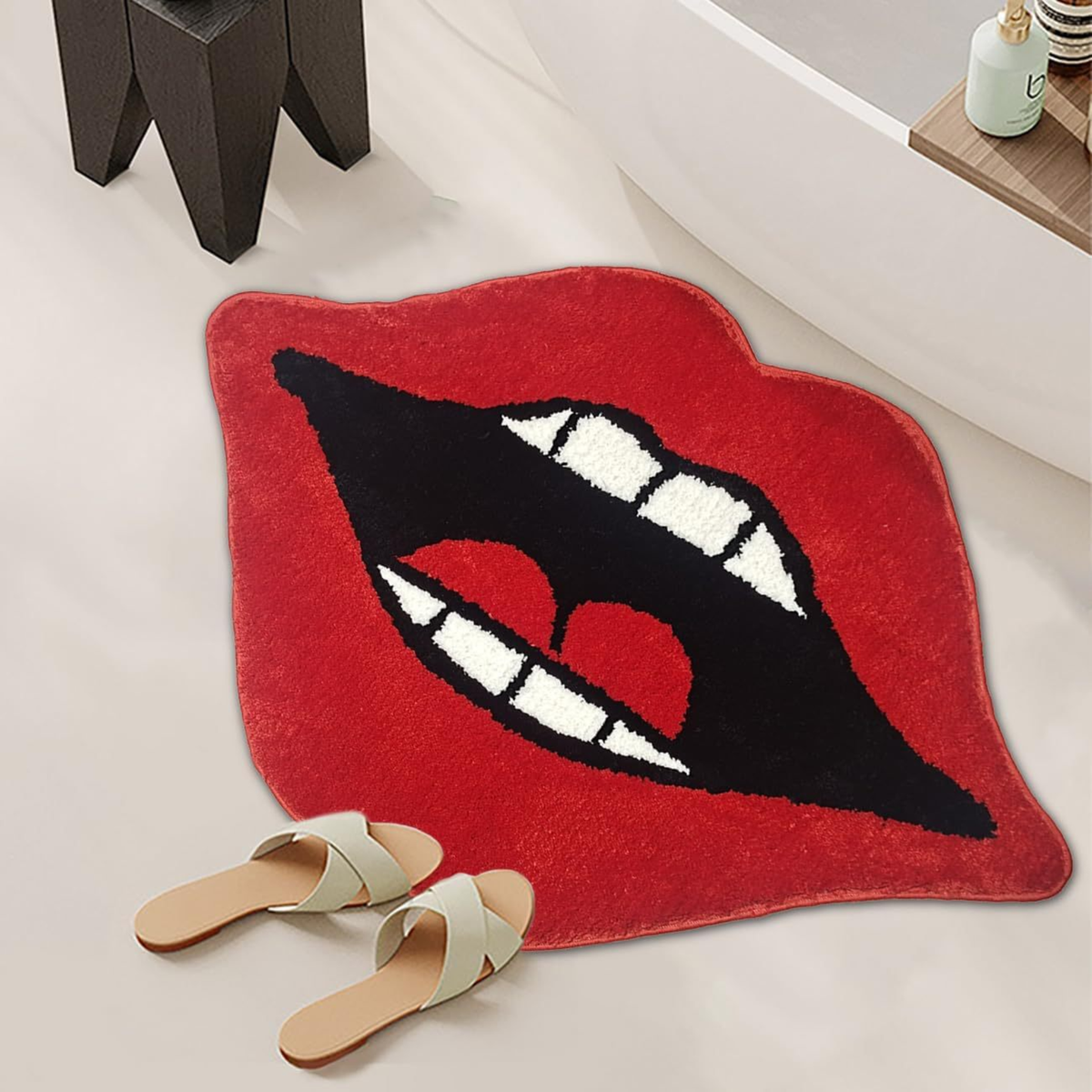 Halloween Cashmere Bathroom Door Mat Valentine's Day Non-Slip Foot Mat, Funny Lips Halloween Gift Home Decor