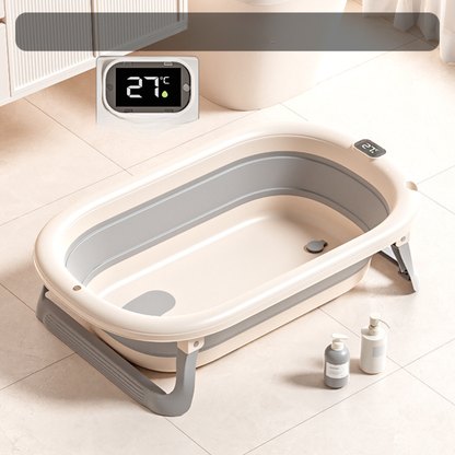 Foldable Baby Bathtub with Temperature Display & Bath Support – Space Saving Infant Toddler Tub with Non-Slip Legs