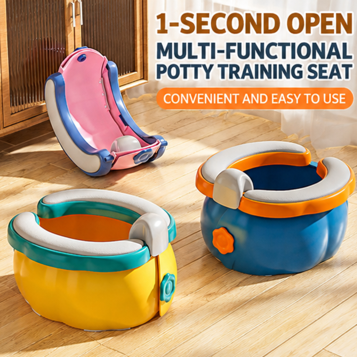 3-in-1 Kids Potty Training Seat – Portable Toddler Toilet with Back Support, Soft Cushion & Detachable Lid