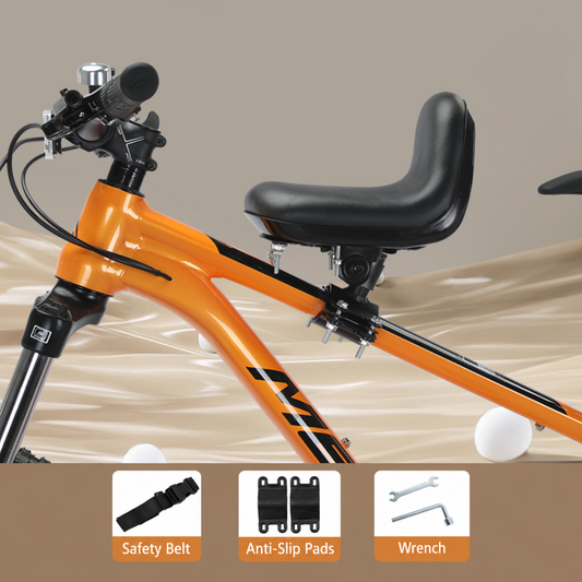 Front Mounted Child Bike Seat with Safety Guard & Footrests – Adjustable Kids Bicycle Seat