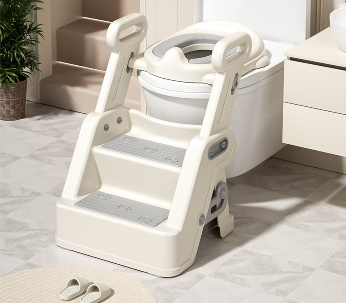 Toddler Potty Training Seat with Ladder – 2 Step Toilet Trainer with Handles, Non-Slip Steps & Cushioned Seat for Kids