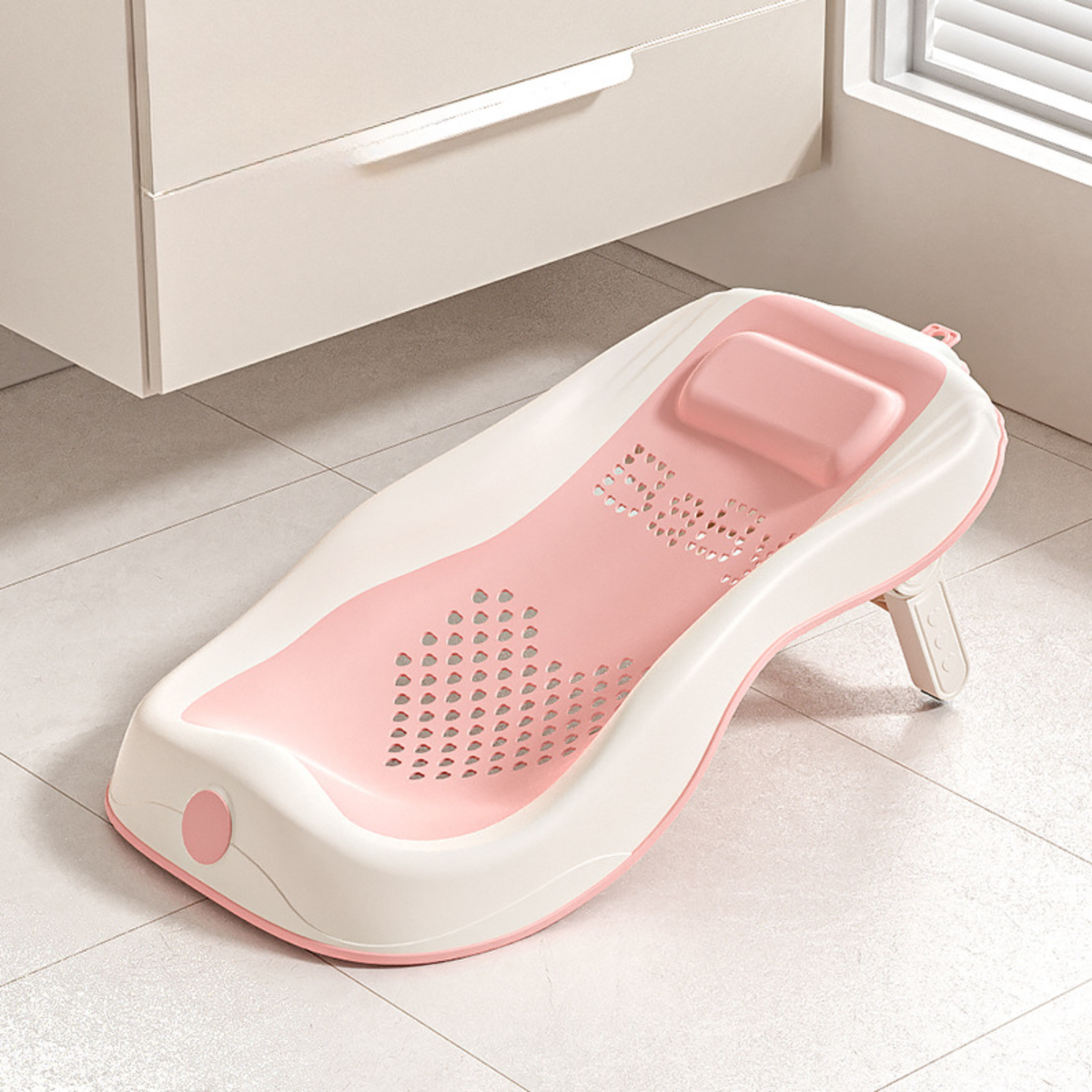 Foldable Baby Bath Support Seat with Digital Thermometer – 3-Level Adjustable Newborn Bath Lounger