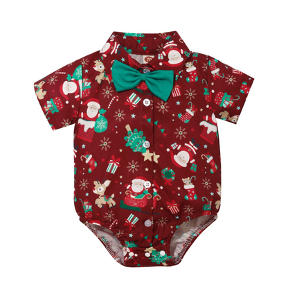 Halloween and Christmas Baby Romper Triangle Bodysuit Short-Sleeved Romper Gentleman Bow Tie