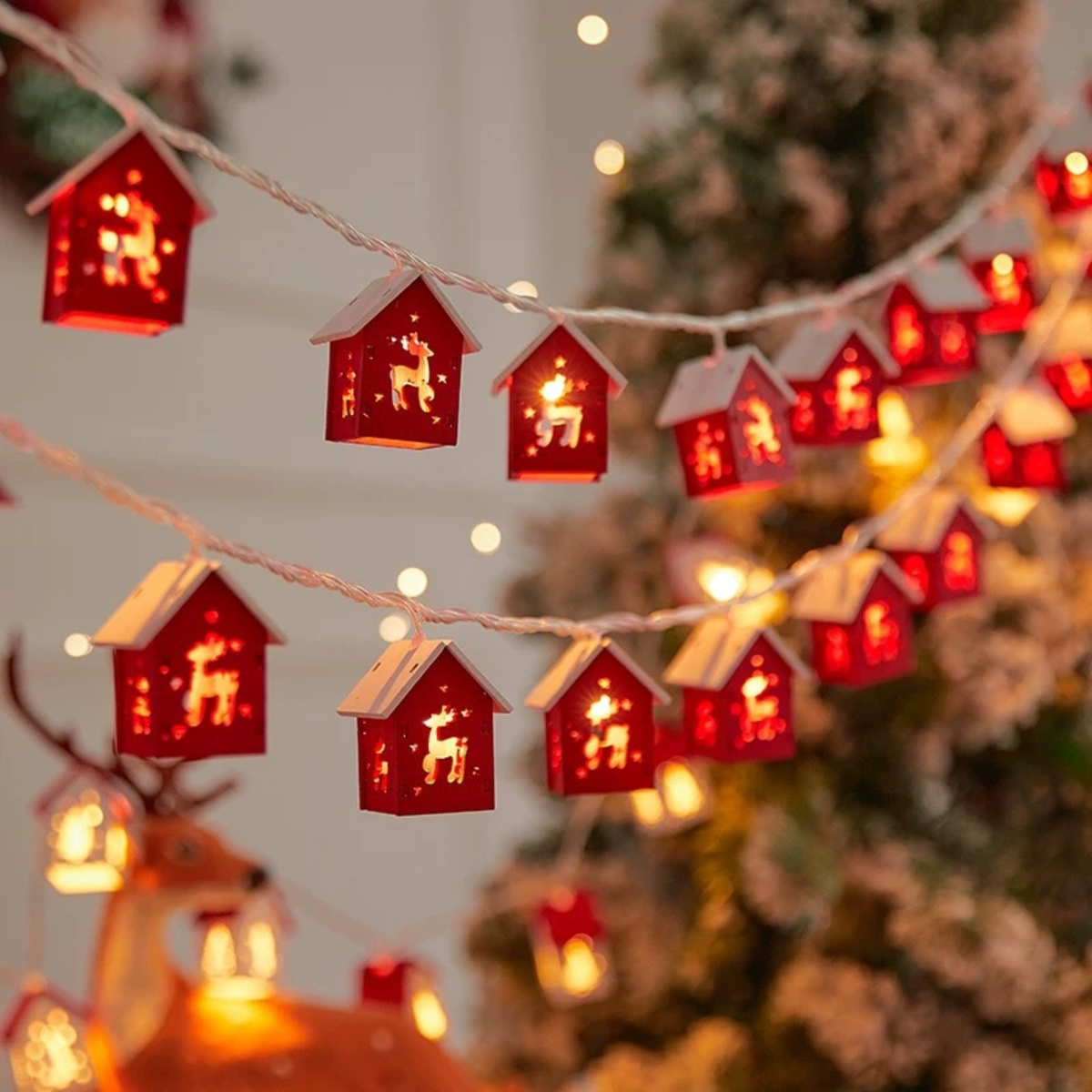 Spot Christmas Wooden Small House Led Light String Hotel Room Horizontal Wooden House Atmosphere Decorative Light