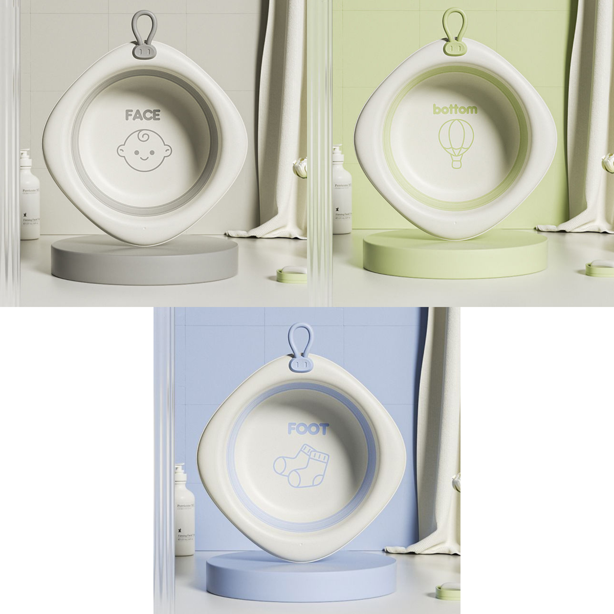 3-Piece Baby Foldable Wash Basin Set – Face, Foot & Bottom Care