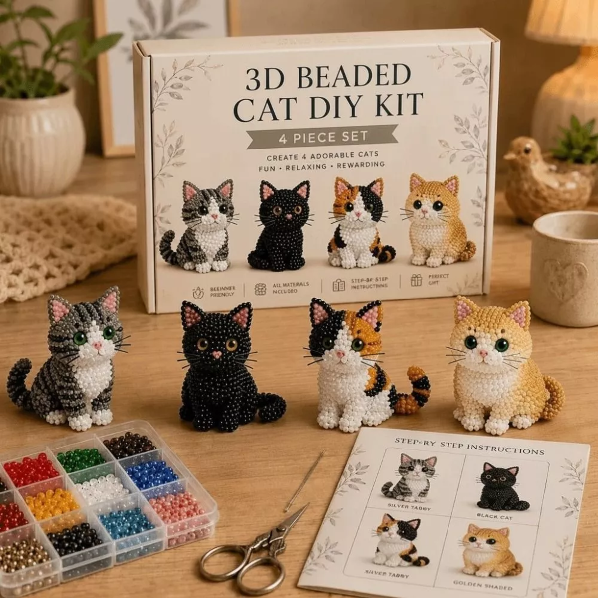 DIY Beaded Animal Kit, 3D Mini Pet Bead Keychain Making Kit, Handmade Bead Art Craft Kit, Cute Animal Jewelry & Creative DIY Craft
