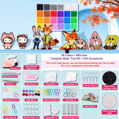 2.6mm DIY Perler Beads – Complete Set with Iron, Pegboards, Ironing Paper & Creative Craft Toys