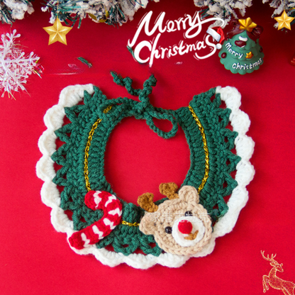 Christmas Pet Scarf Ornament for Cats and Dogs, Knitted Scarf Collar with Reindeer, Santa Claus, and Snowman Designs