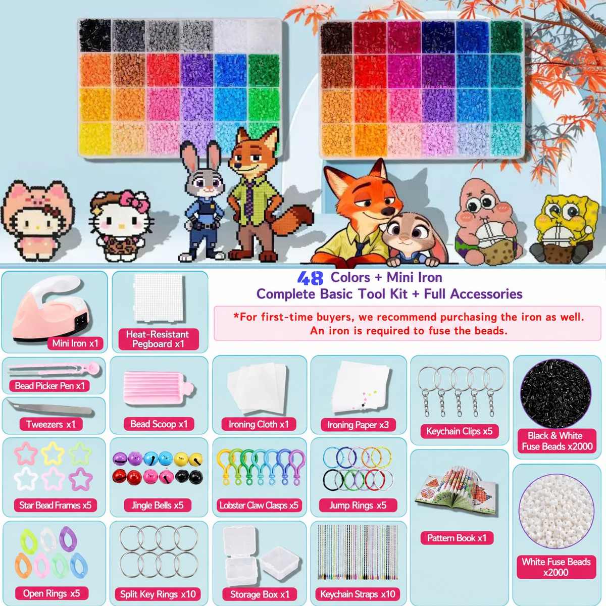 2.6mm DIY Perler Beads – Complete Set with Iron, Pegboards, Ironing Paper & Creative Craft Toys