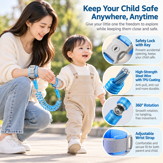 Toddler Safety Wrist Link – Anti-Lost Child Leash with Key Lock & 360° Swivel