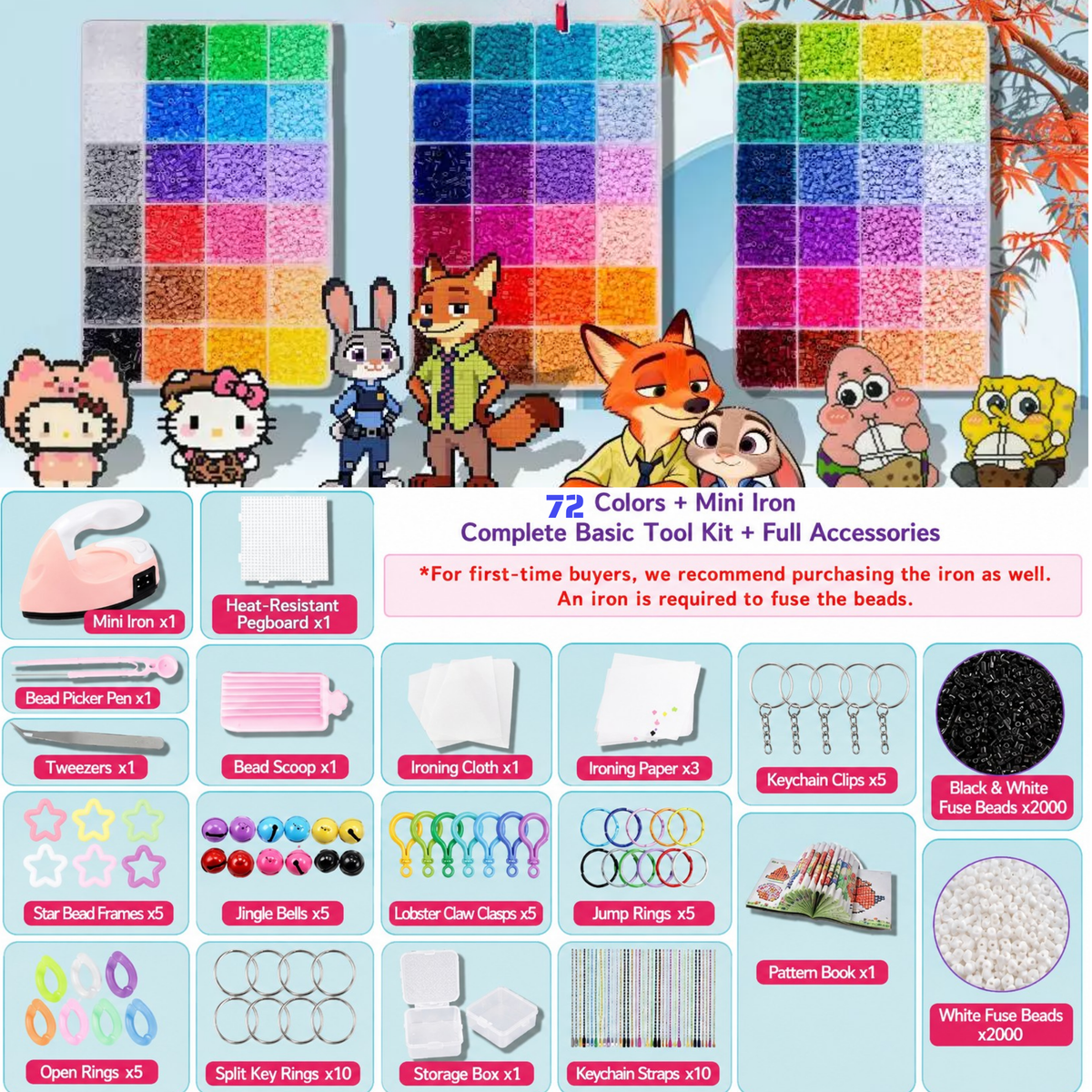 2.6mm DIY Perler Beads – Complete Set with Iron, Pegboards, Ironing Paper & Creative Craft Toys