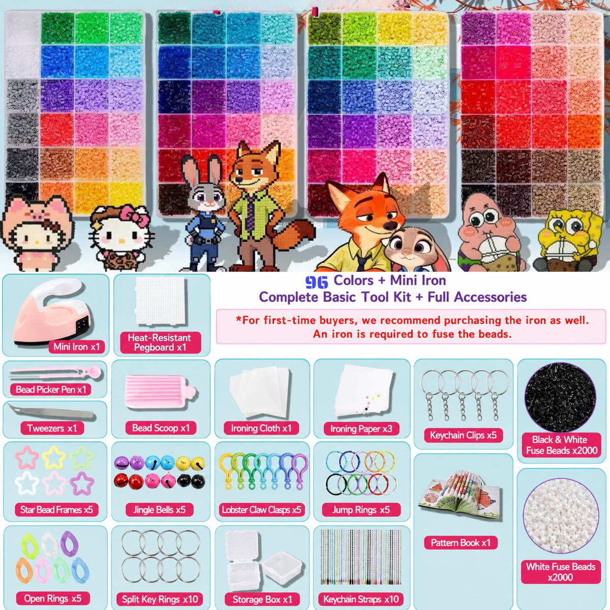 2.6mm DIY Perler Beads – Complete Set with Iron, Pegboards, Ironing Paper & Creative Craft Toys