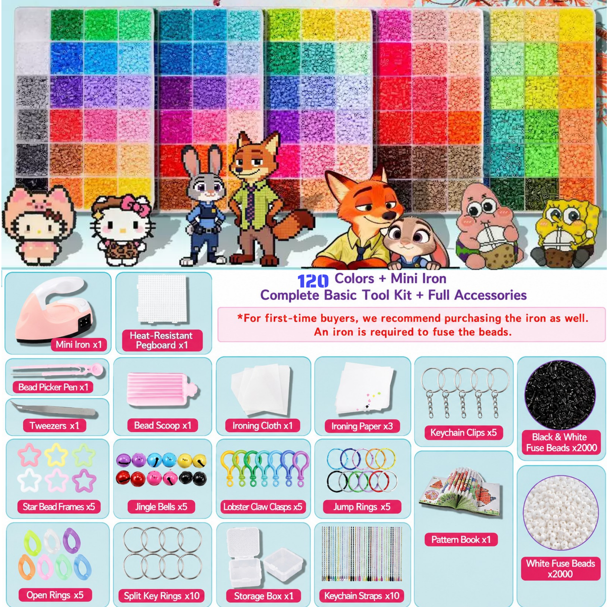 2.6mm DIY Perler Beads – Complete Set with Iron, Pegboards, Ironing Paper & Creative Craft Toys