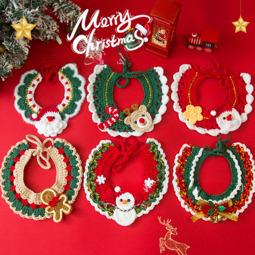 Christmas Pet Scarf Ornament for Cats and Dogs, Knitted Scarf Collar with Reindeer, Santa Claus, and Snowman Designs