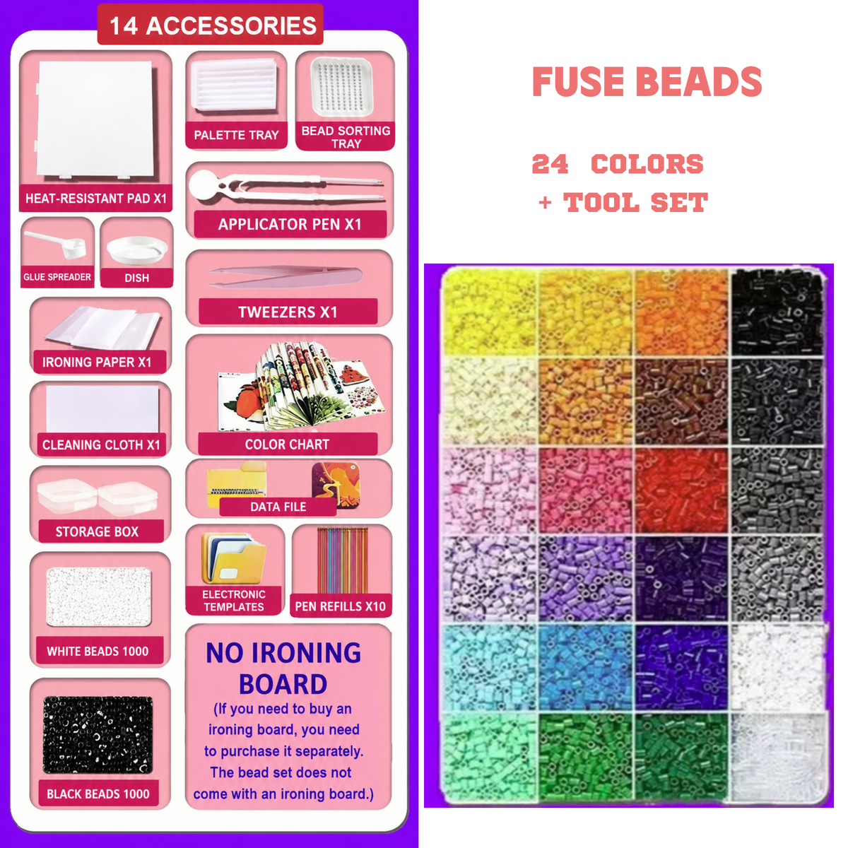 DIY Perler Beads 2.6mm - Complete Set with Iron, Pegboards, Ironing Paper & Creative Craft Toys