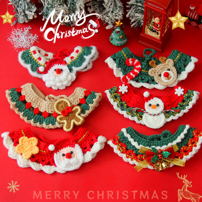 Christmas Pet Scarf Ornament for Cats and Dogs, Knitted Scarf Collar with Reindeer, Santa Claus, and Snowman Designs