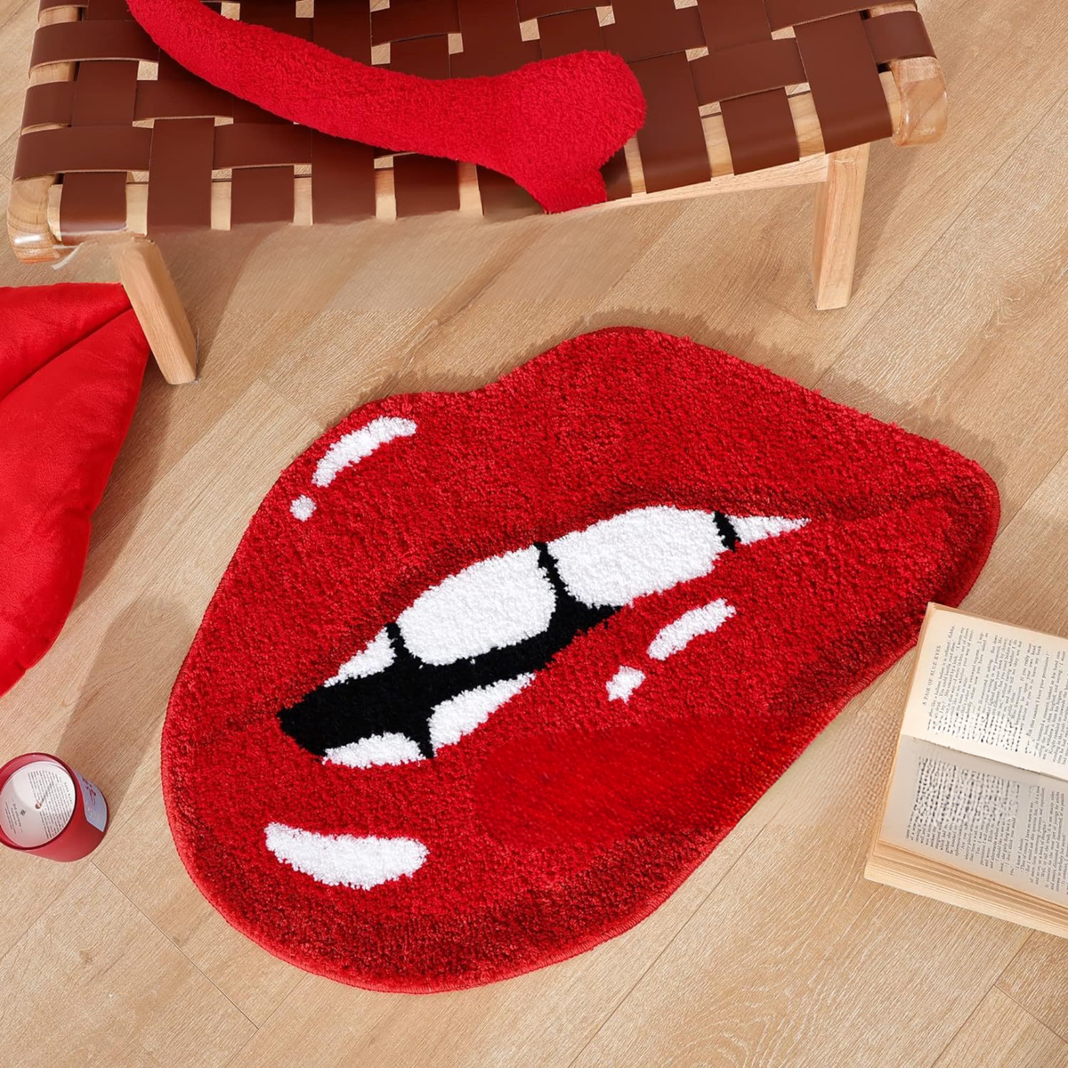 Halloween Cashmere Bathroom Door Mat Valentine's Day Non-Slip Foot Mat, Funny Lips Halloween Gift Home Decor
