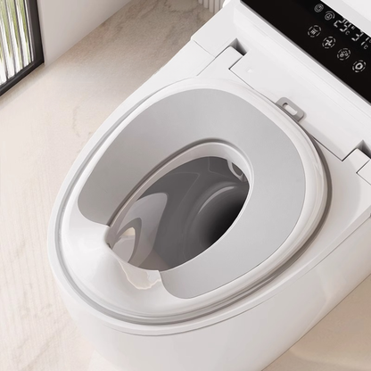 Universal Toddler Toilet Seat – No Installation Potty Training Seat with Soft Cushion, Splash Guard & Space-Saving Hanging Design