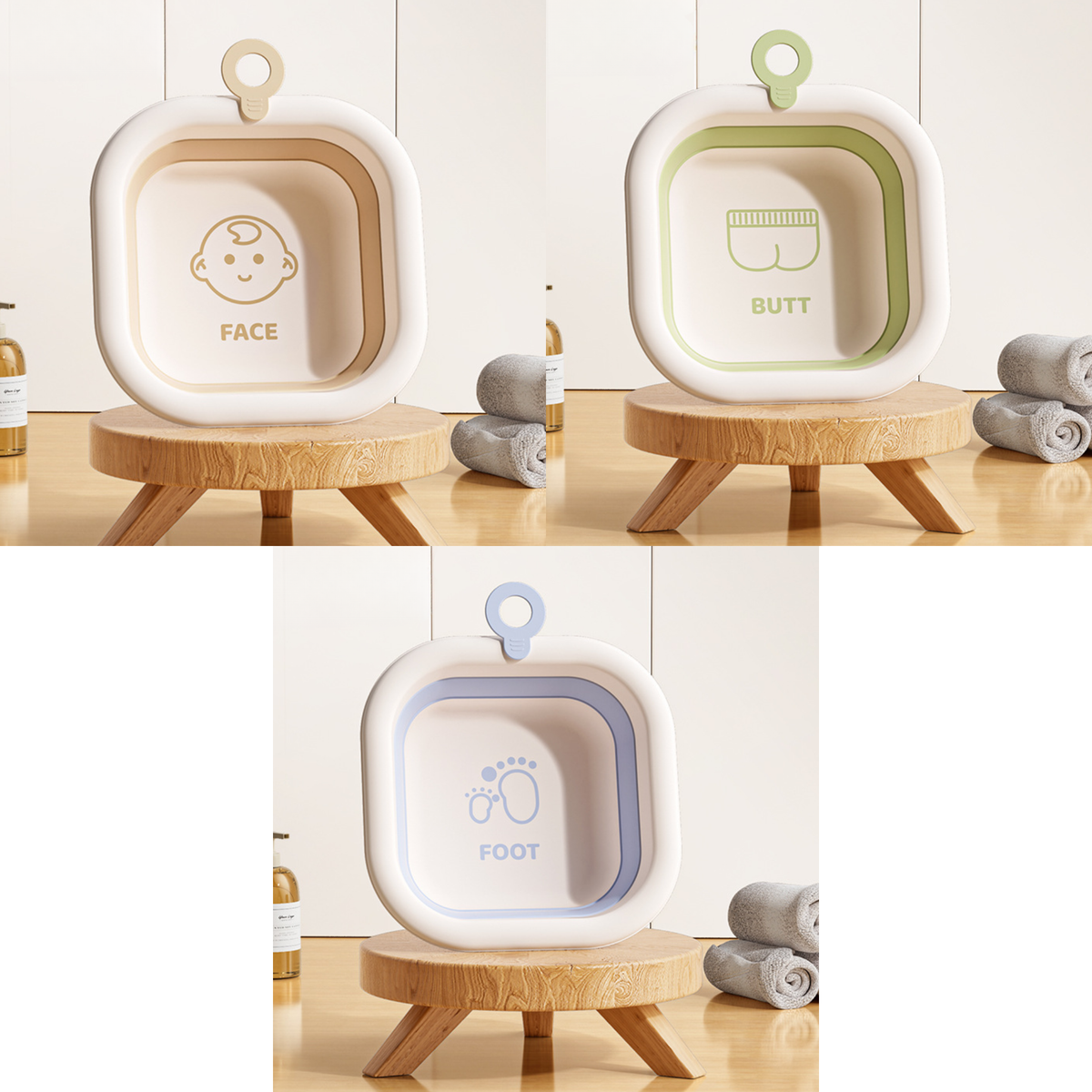 3-Piece Baby Foldable Wash Basin Set – Face, Foot & Bottom Care