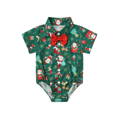 Halloween and Christmas Baby Romper Triangle Bodysuit Short-Sleeved Romper Gentleman Bow Tie