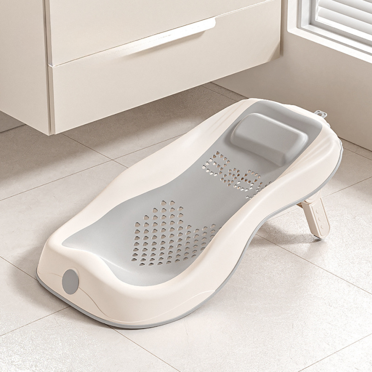 Foldable Baby Bath Support Seat with Digital Thermometer – 3-Level Adjustable Newborn Bath Lounger